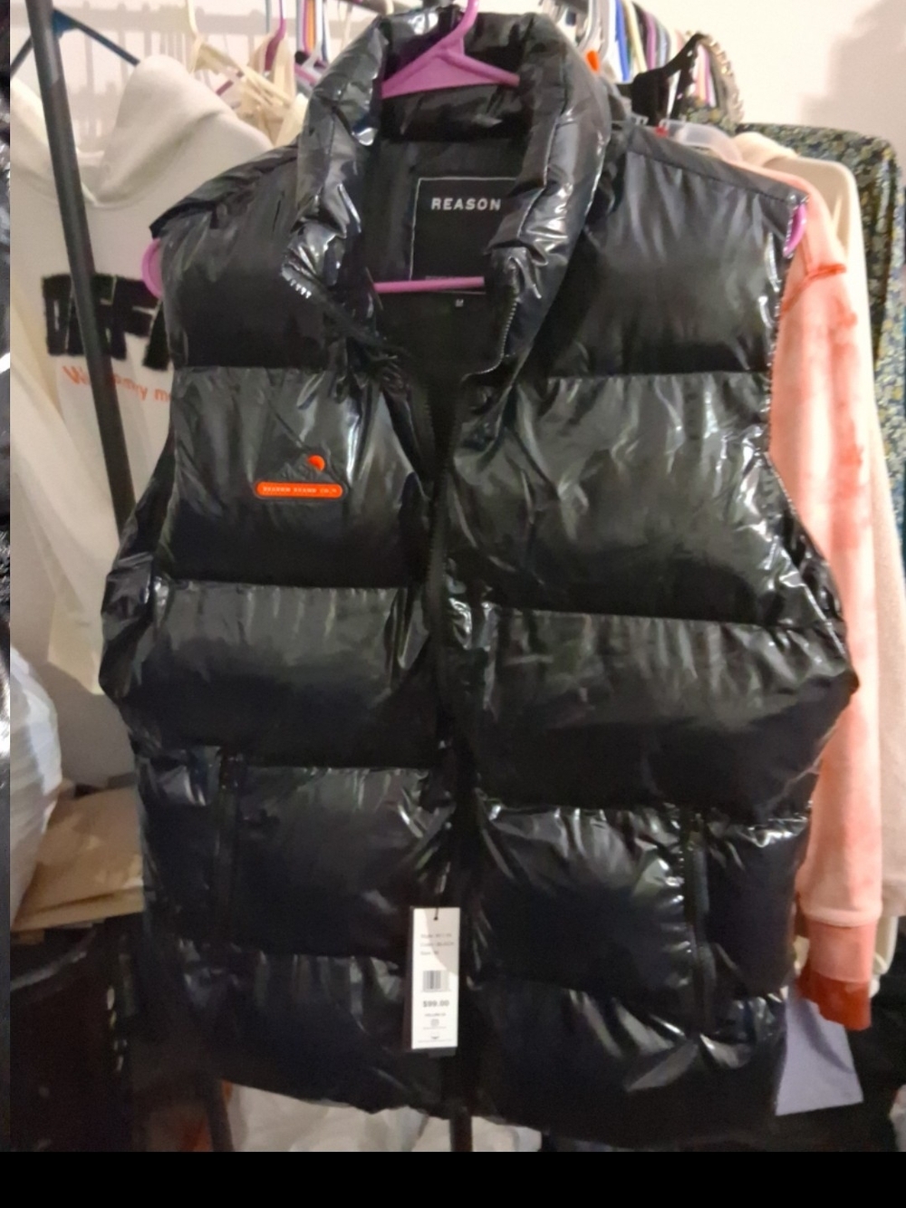 Reason Glossy Black Quilted Puffer Vest